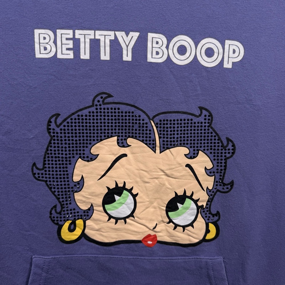 Betty Boop Hoodie Womens 2XL Purple Cotton Graphic Rhinestone Kangaroo Pocket